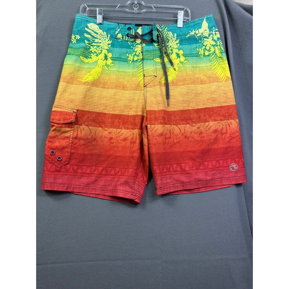 Ocean Current Men's Board Shorts Size 34 Multicolor Tropical Floral Sunset Ombre